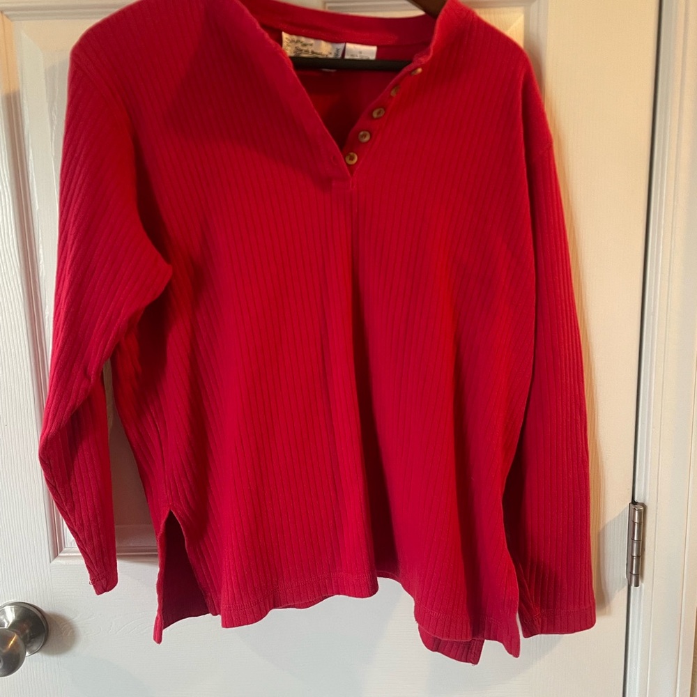 Sarah Bentley Red Henley 100% Cotton Women's Sweater 1XL